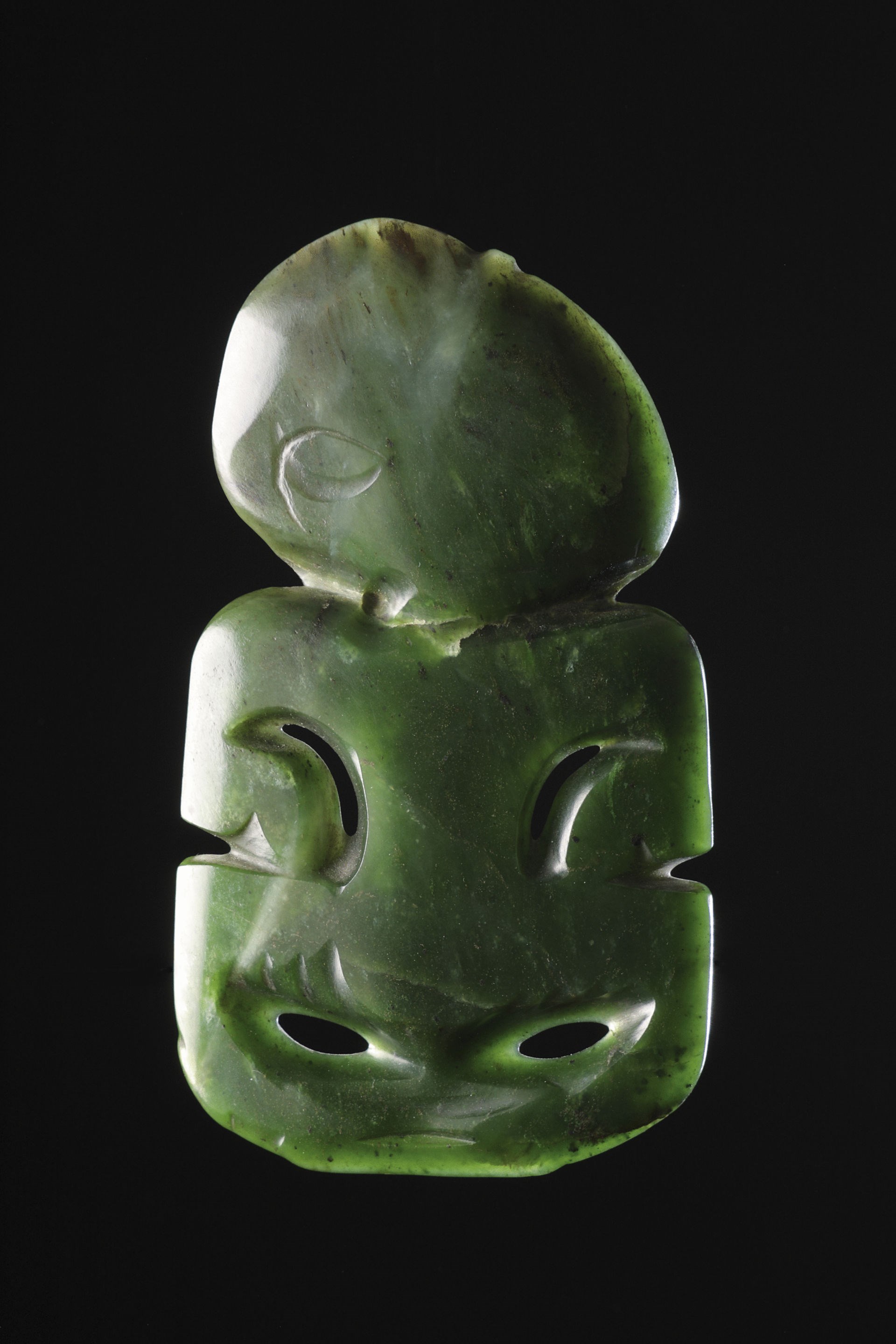 Both Sides Carved NZ Maori Style 51mm Natural Nephrite Jade Hei Tiki Pendant 